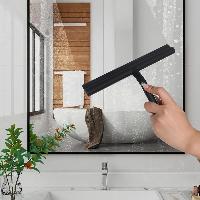 DEOFUXT Shower Squeegee for Glass Doors, Full Silicone Jacketed Squeegee with Ergonomic Handle & No-Drill Hook, Cleaning Tool for Windows, Mirrors, Tiles, Bathroom & Car - Black - Image 2